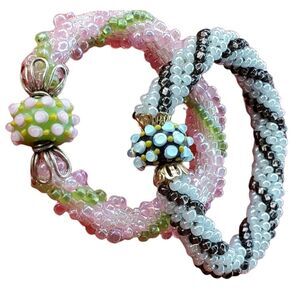 Set of 2 beautiful Beaded Kumihimo Bracelets